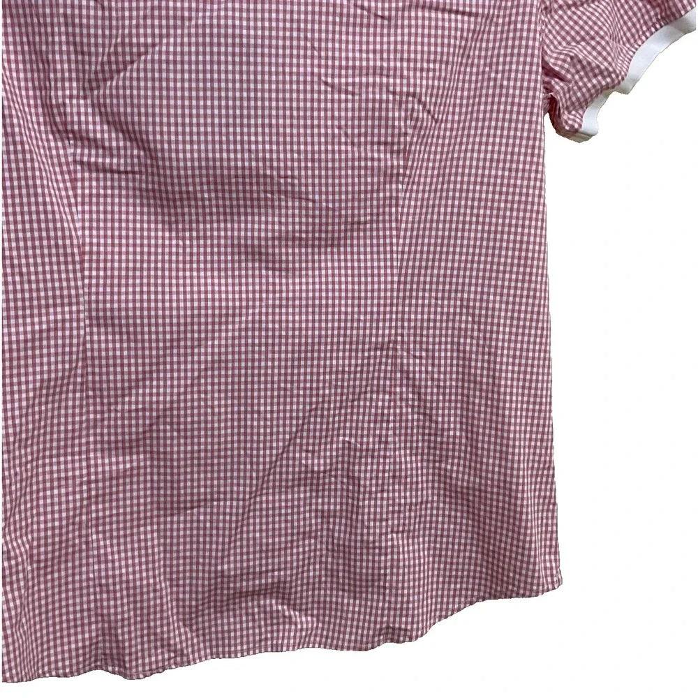 Michael Kors Slim Fit stretch short sleeved  plaid red ‎ white Women's blouse XL